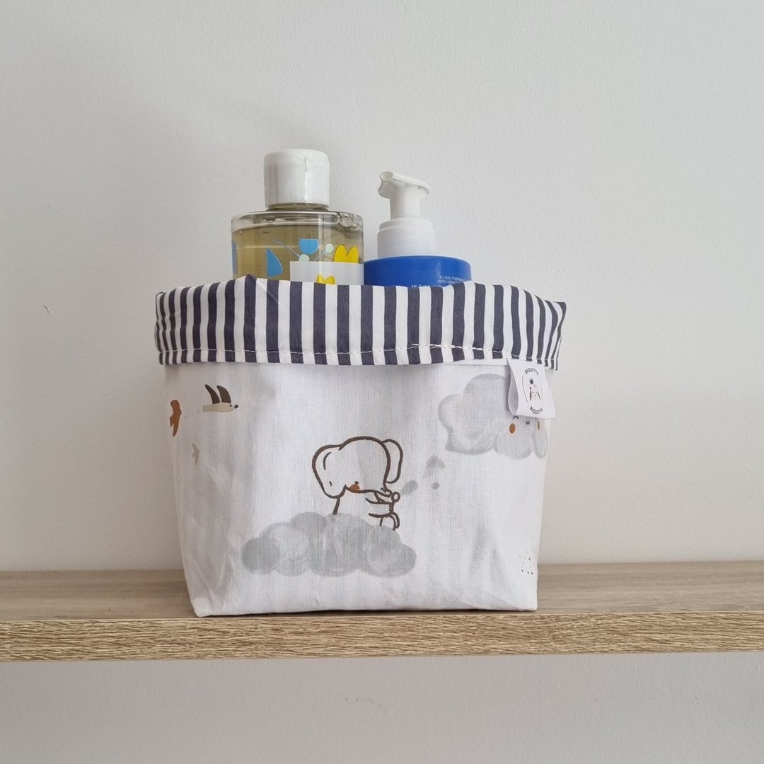Paniers de Rangement Réversibles en Tissu - Modèle Nuages et Rayures - Biquette Biquette