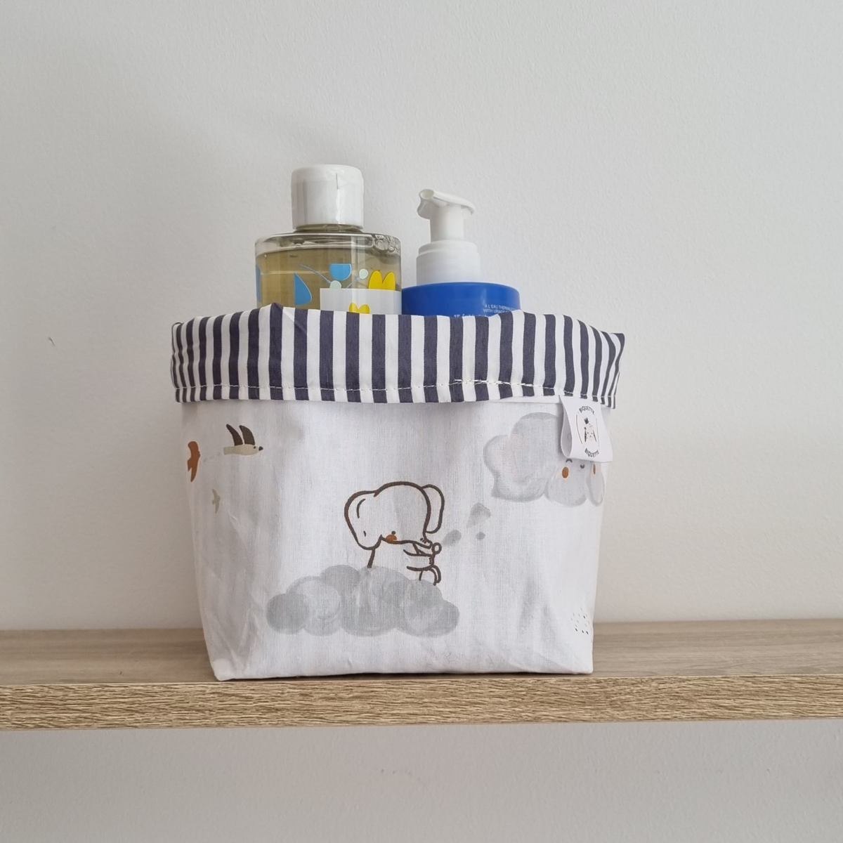 Paniers de Rangement Réversibles en Tissu - Modèle Nuages et Rayures - Biquette Biquette