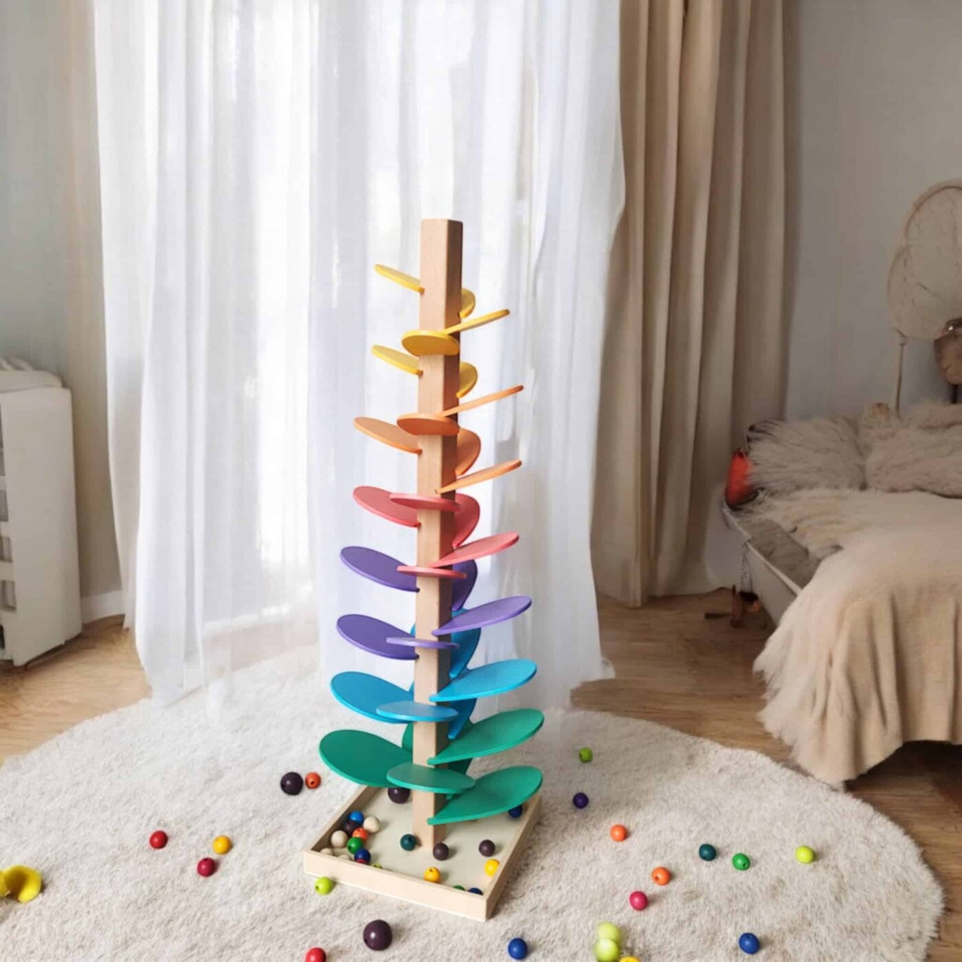 Arbre musical en bois - Cascade de boules colorées - Biquette Biquette