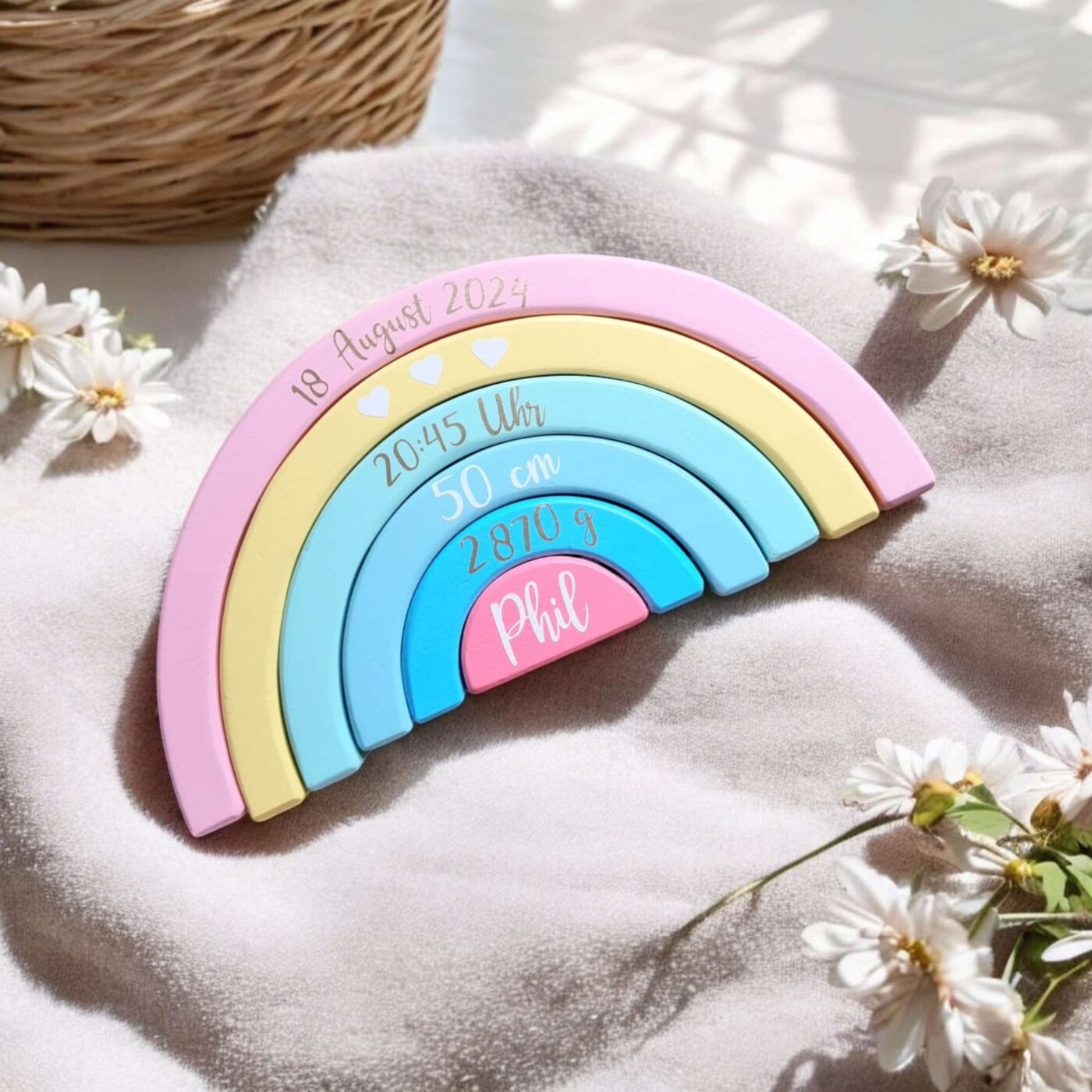 Arc-en-ciel en bois personnalisable - Un souvenir à chérir pendant des années - Biquette Biquette