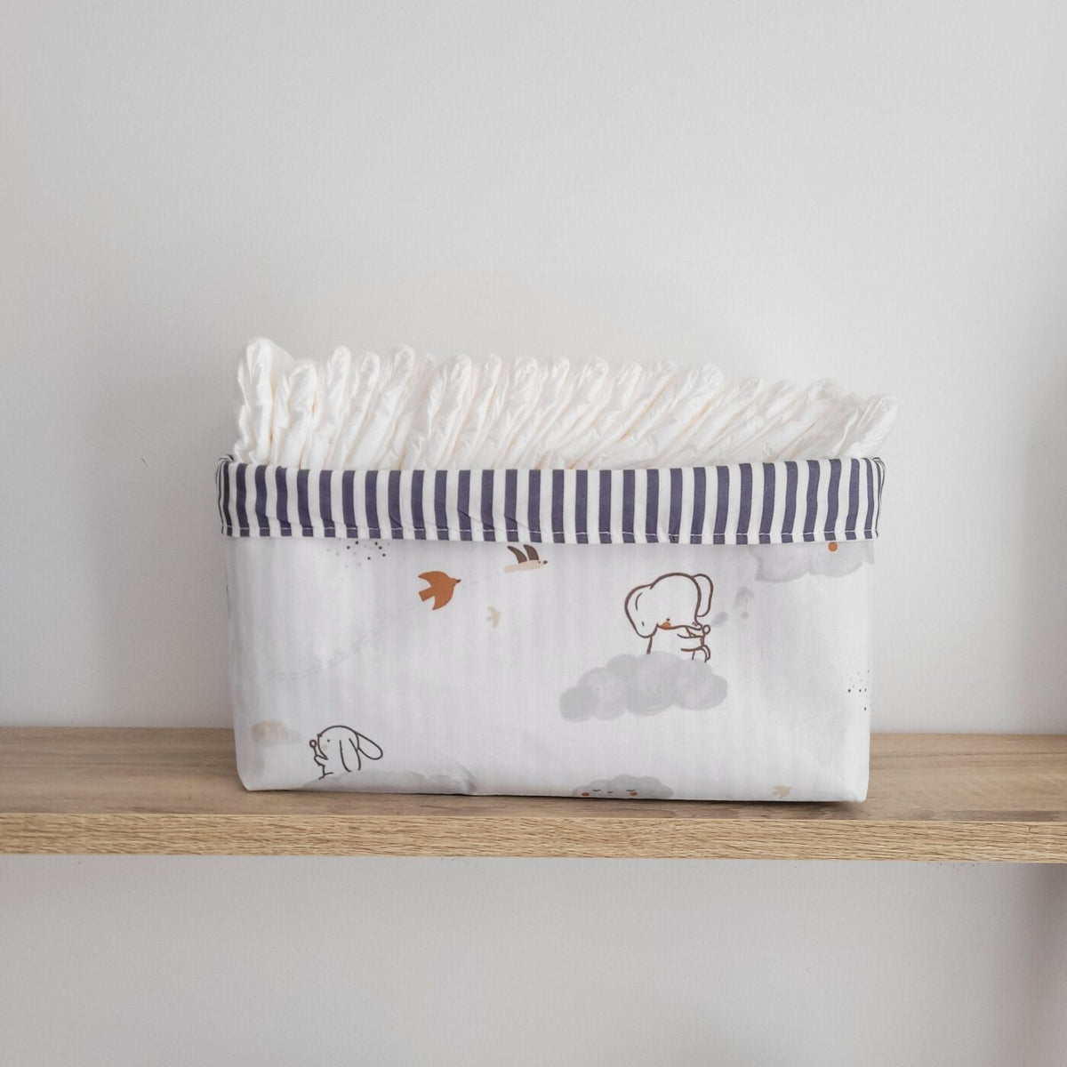 Paniers de Rangement Réversibles en Tissu - Modèle Nuages et Rayures - Biquette Biquette
