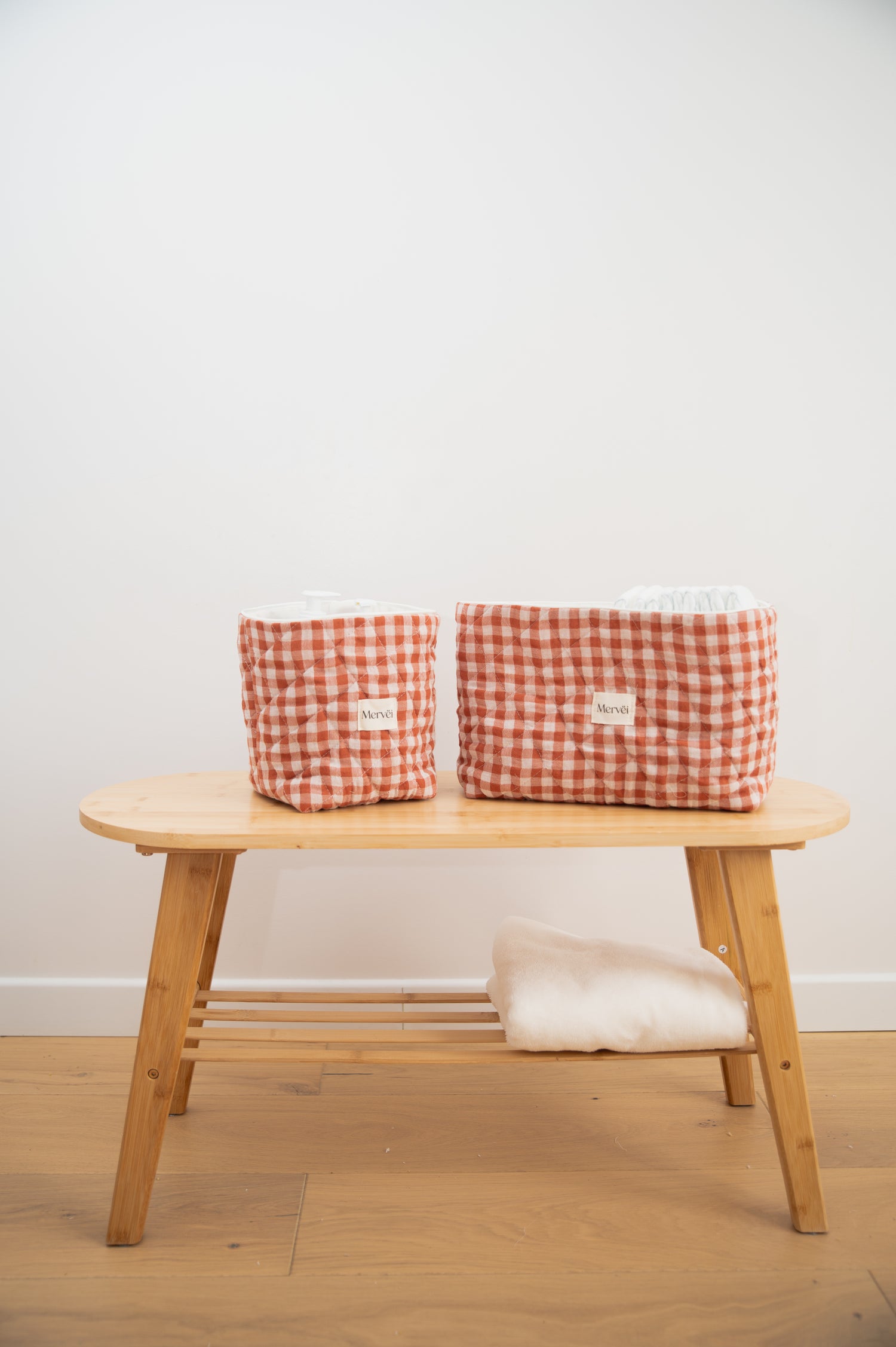 Panier de rangement bébé Vichy terracotta
