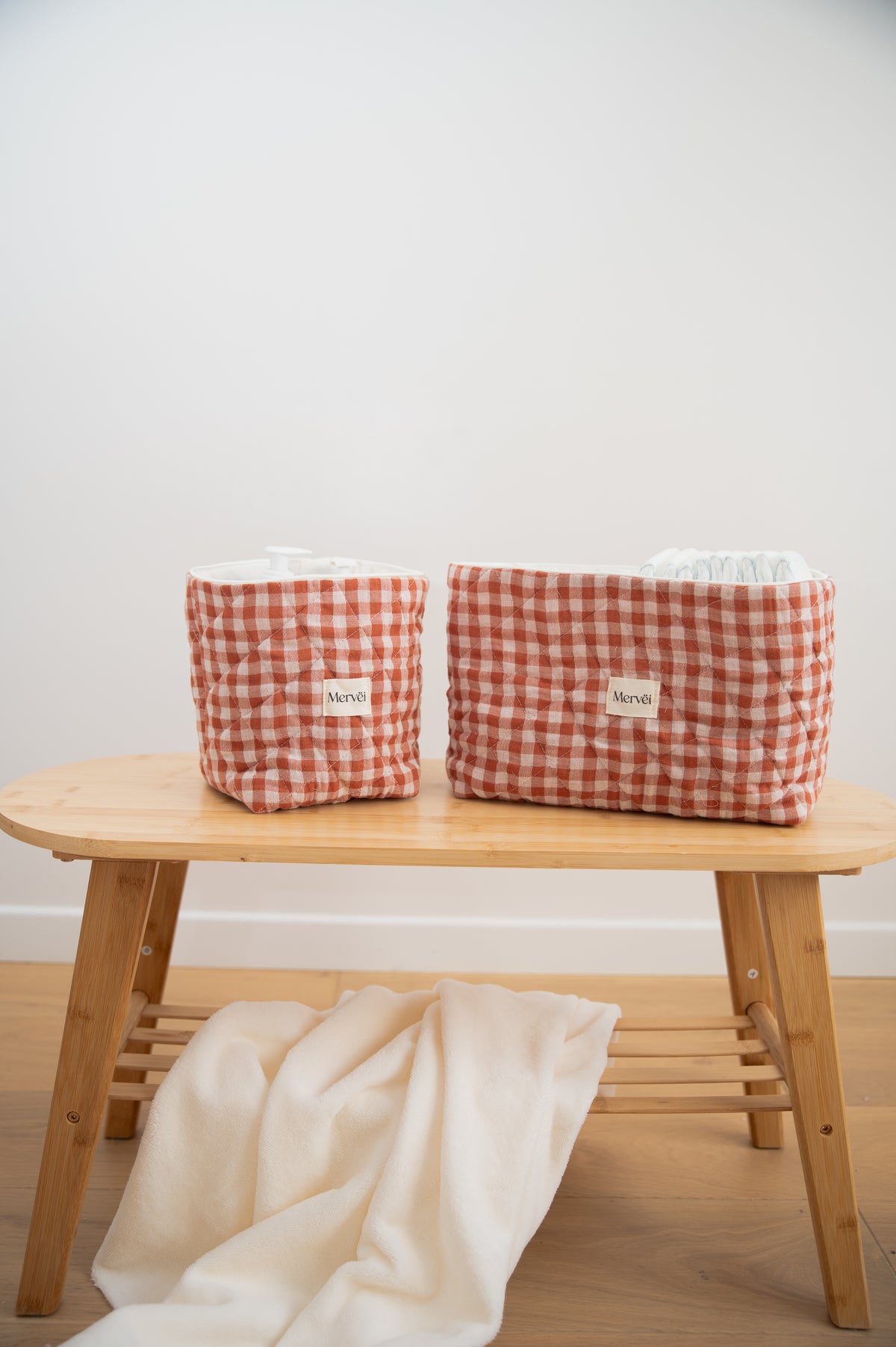 Panier de rangement bébé Vichy terracotta