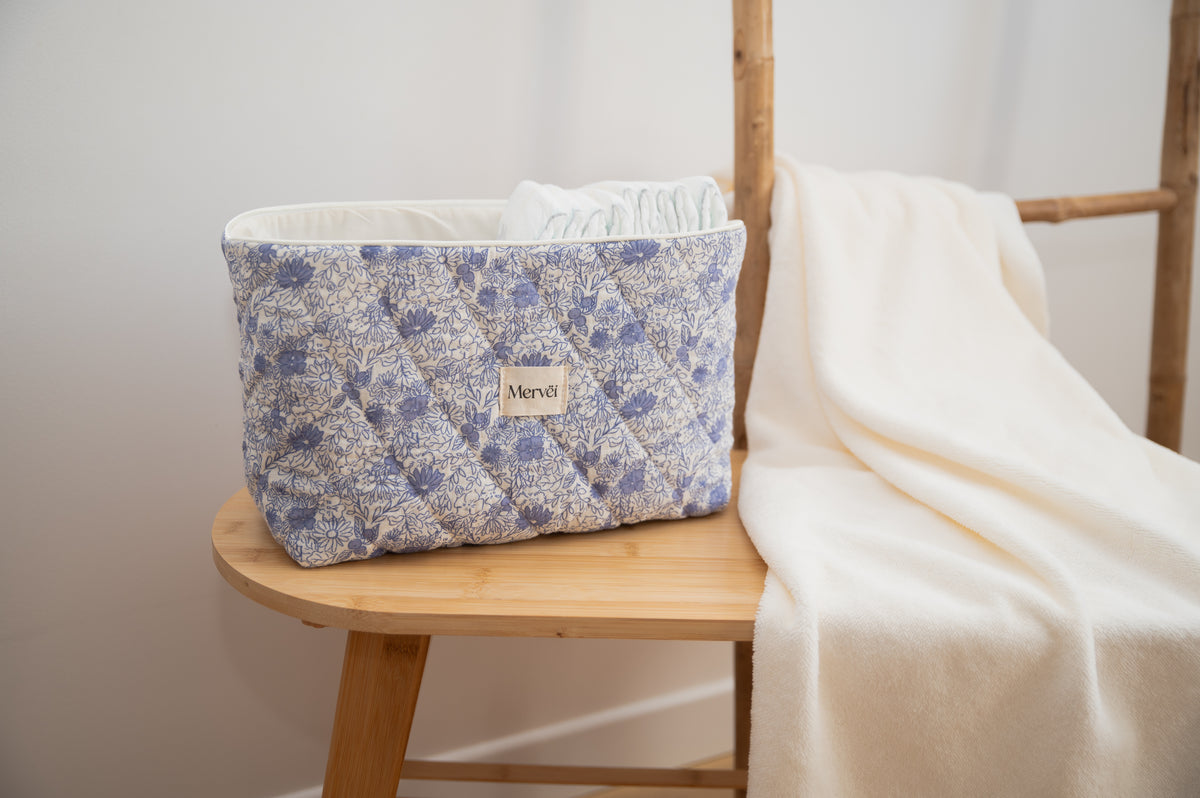 Panier de rangement bébé floral bleu