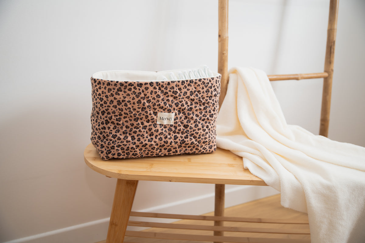 Panier de rangement bébé motif léopard