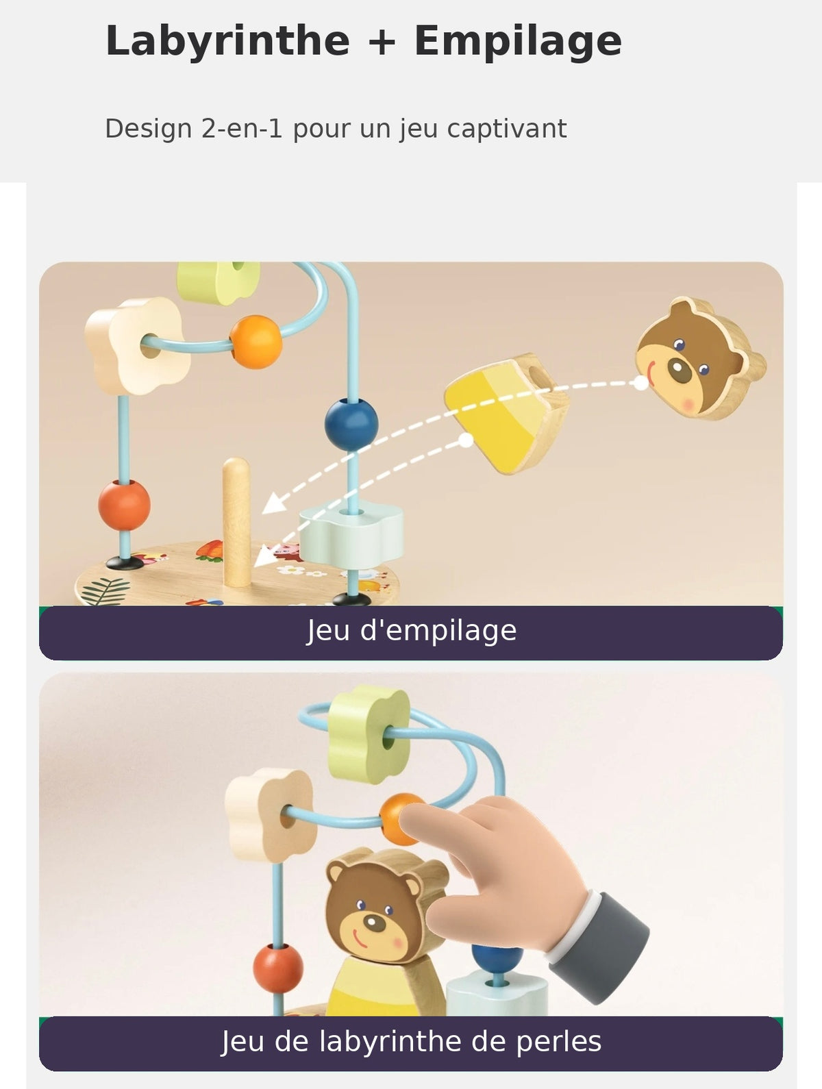 Boulier d'éveil en bois – Circuit de perles Montessori pour bébé - Mervei